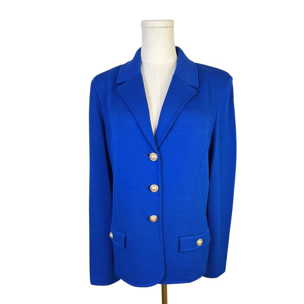 St. John Boutiques Santana Knit Jacket Cobalt Blue Wool Blend Blazer Sz 10 LN